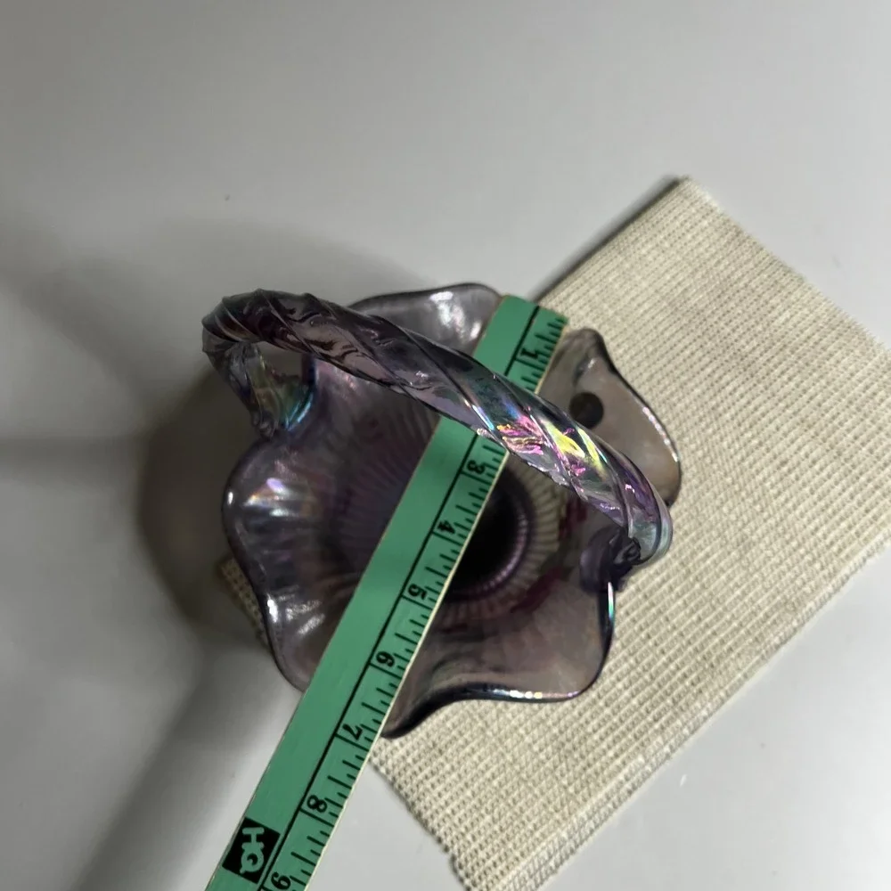 Fenton Purple Carnival‎ Glass Basket Hand Painted Floral Signed D Robinson 8